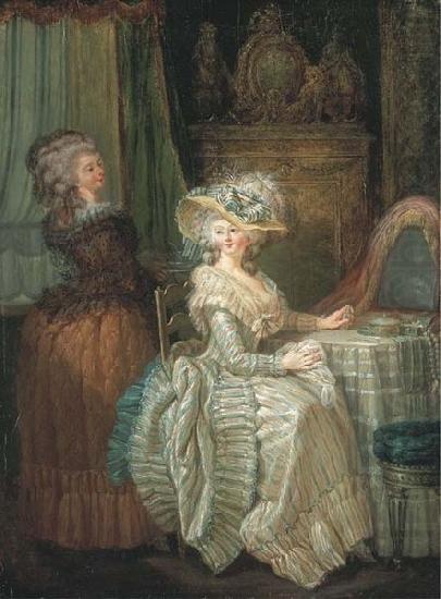 Dame elegante a sa table de toilette avec une servante, Attributed to henry pether